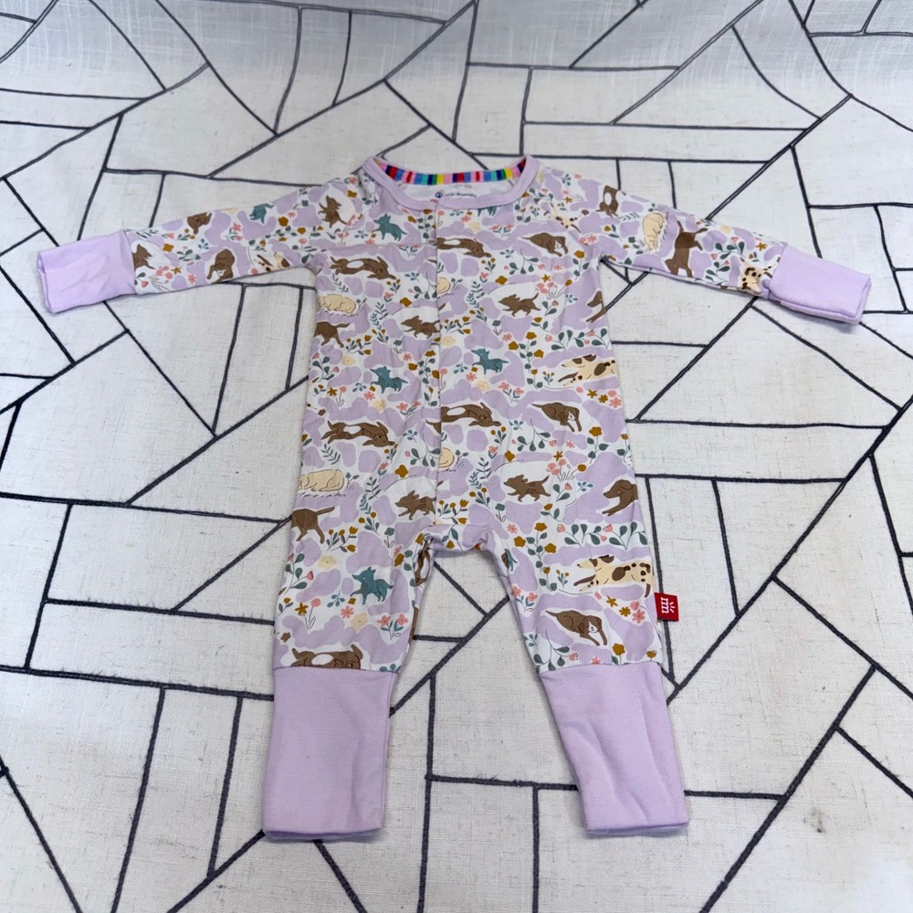 Magnetic Me Footless Sleeper Newborn Purple Dog Floral Magnetic Closure Sleeper